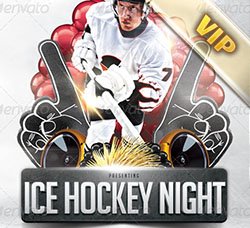 冰球比赛海报：Ice Hockey night party flyer